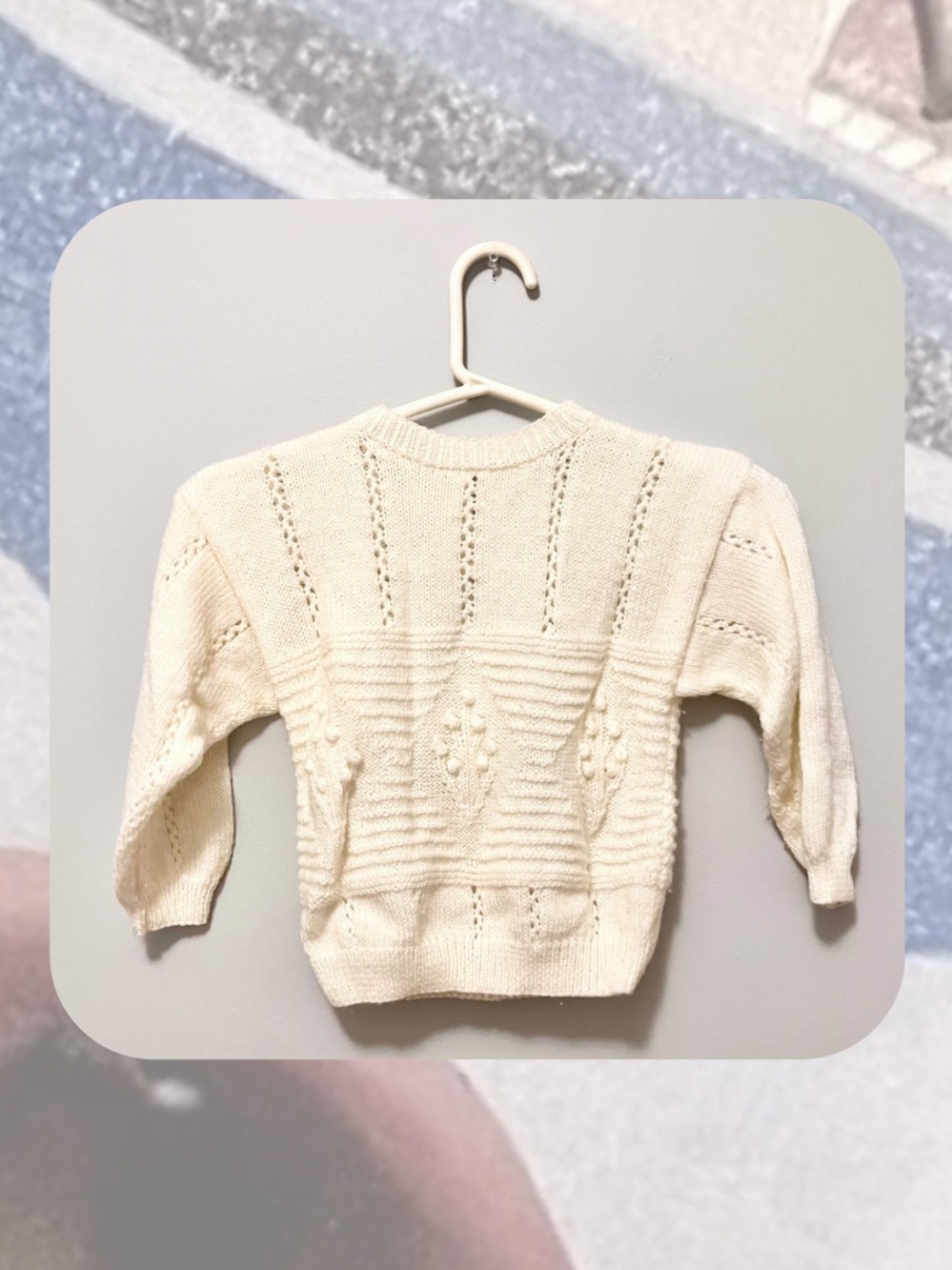 Kidβs Soft Cream Cable Knit Eyelet Patterned Handmade Sweater